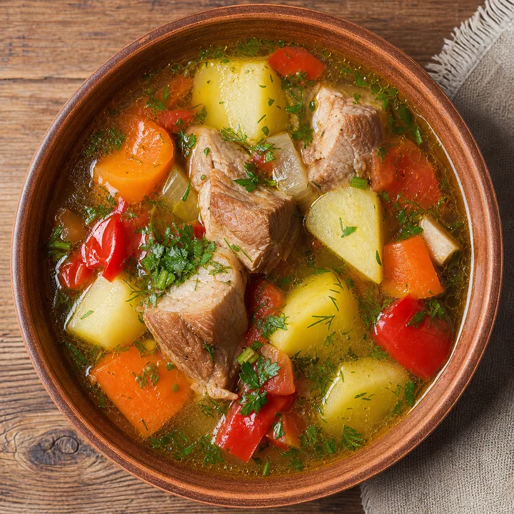 Суп с зелёным горошком и свиными рёбрами