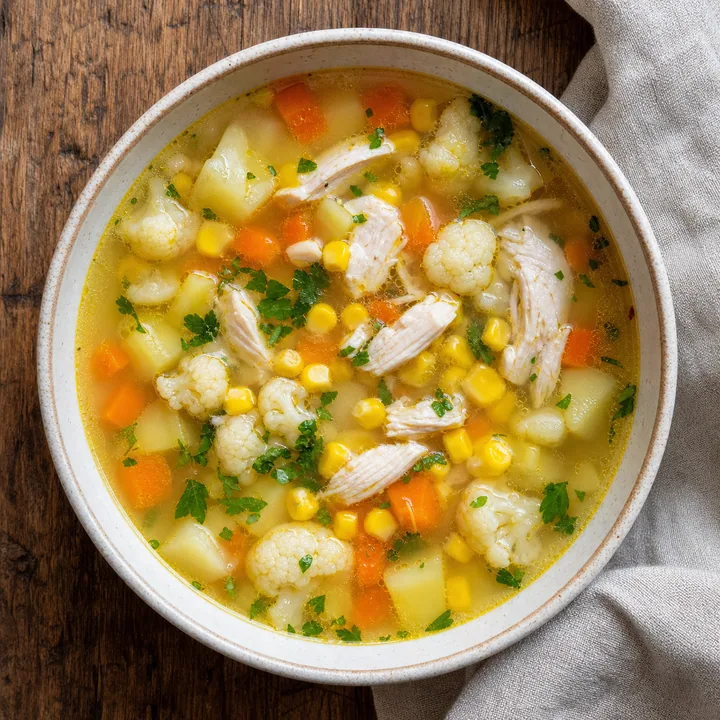Куриный суп с цветной капустой и кукурузой