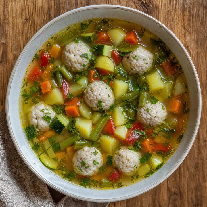 Суп с куриными фрикадельками и овощами